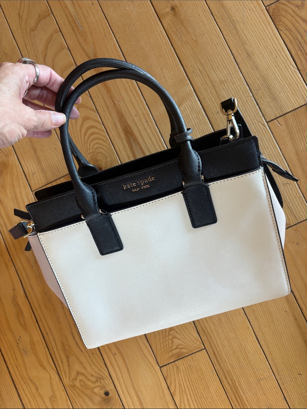 kate spade Cameron Two-Tone Black and White Leather Satchel